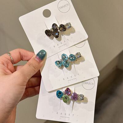 4.22韩国东大门baket发饰亮透彩色钻蝴蝶结鸭嘴夹边夹