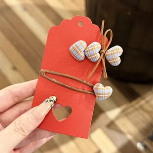 3.2韩国东大门Trois LEI布艺格纹爱心蝴蝶结一字发夹边夹