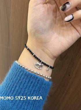 12.15直播韩国momo银饰小木马黑玛瑙串珠手链925银