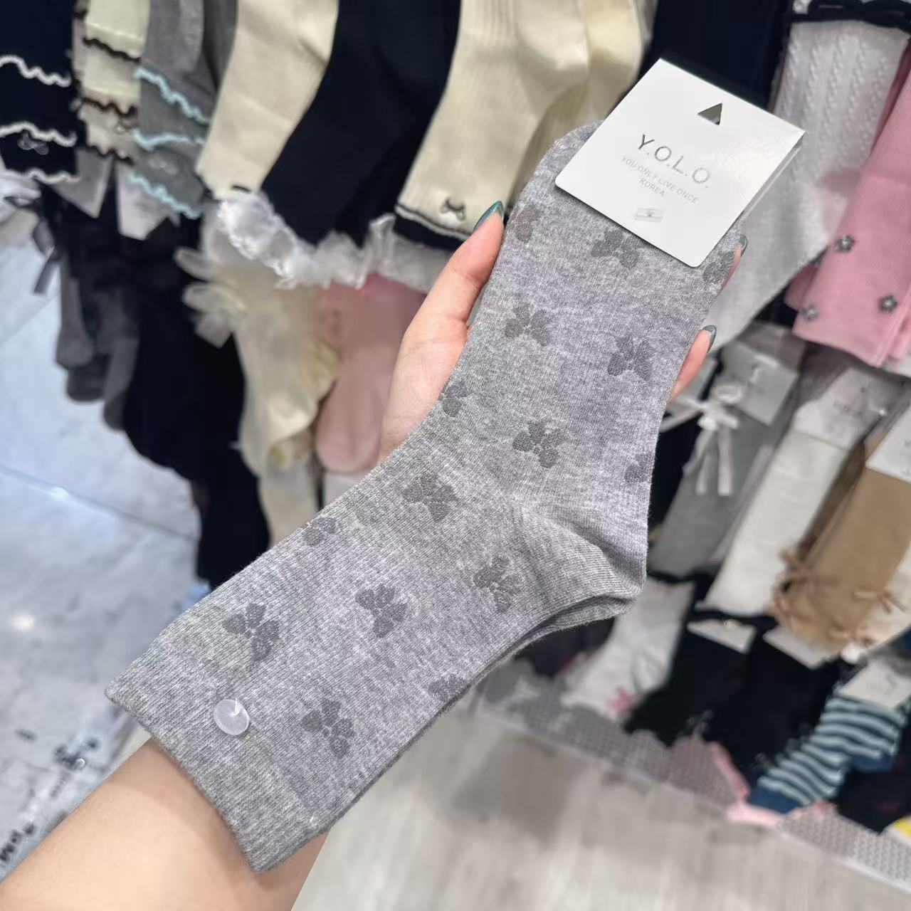 4.7东大门韩国YOLO二店印花蝴蝶袜子透气舒适百搭