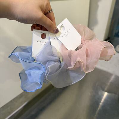 3.17韩国东大门baket发饰纯色网纱褶皱大肠发圈