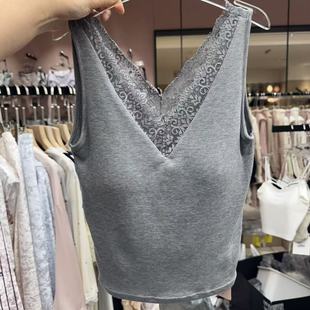 12.11韩国东大门victoria纯棉蕾丝纯色宽吊带固定胸垫内衣内搭