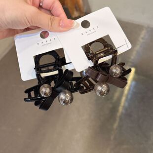 7.13韩国baket发饰珍珠PU蝴蝶结抓夹简约