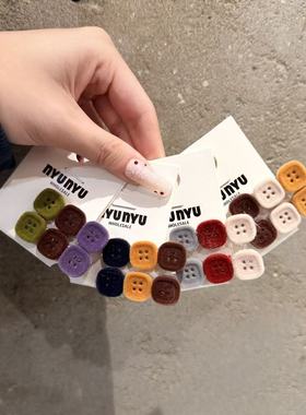 12.19韩国东大门nyunyu发饰植绒撞色纽扣发夹鸭嘴夹