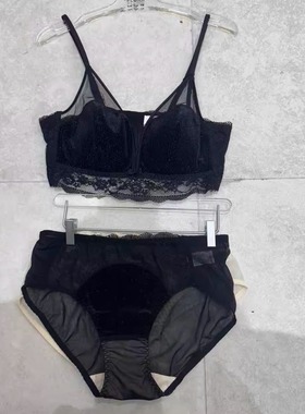 11.16韩国东大门flora新款细闪丝绒蕾丝内衣文胸套装