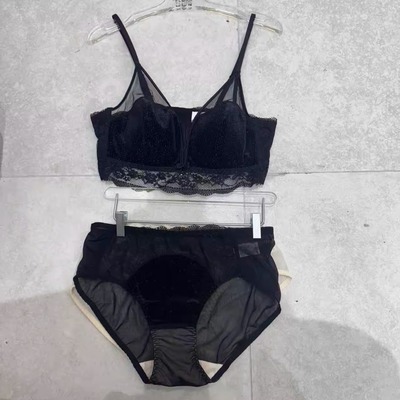 11.16韩国东大门flora新款细闪丝绒蕾丝内衣文胸套装