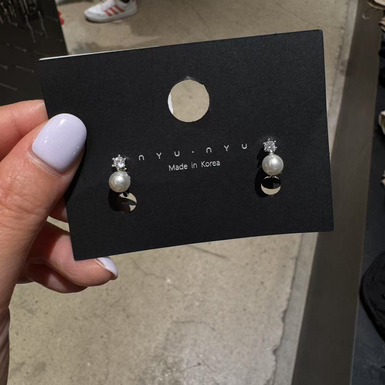 5.23韩国饰品nyunyu耳饰珍珠水钻耳钉简约百搭无耳洞耳夹