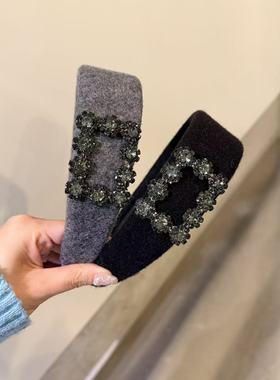 11.22韩国东大门baket发饰毛毡复古方扣水钻发箍