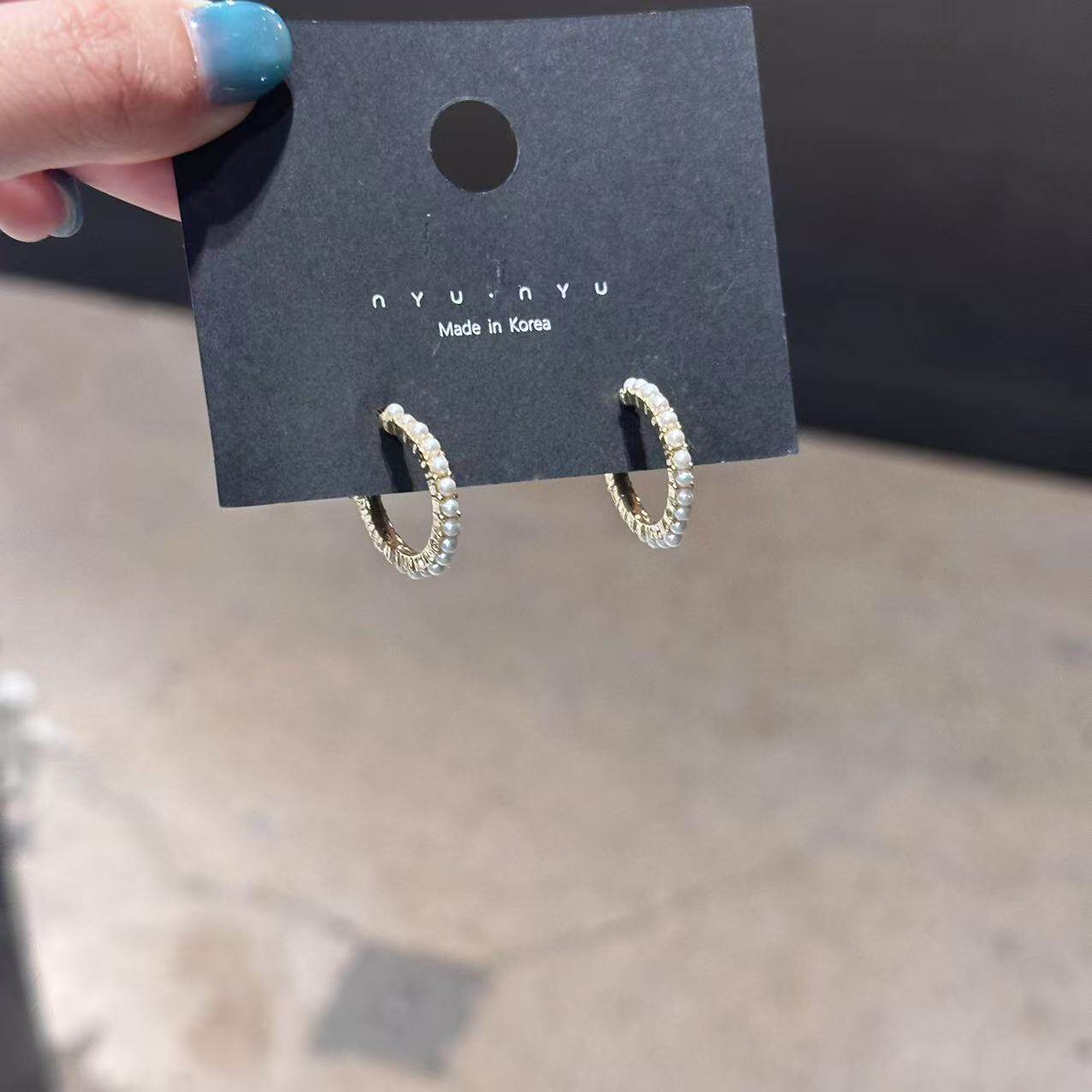 韩国饰品nyunyu气质简约珍珠耳钉新款复古精致百搭金色圆圈耳环