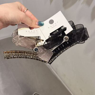 4.19韩国东大门baket发饰水钻网纱蝴蝶结抓夹