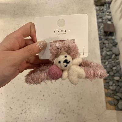 11.11韩国东大门baket发饰羊毛毡小熊秋冬毛线抓夹