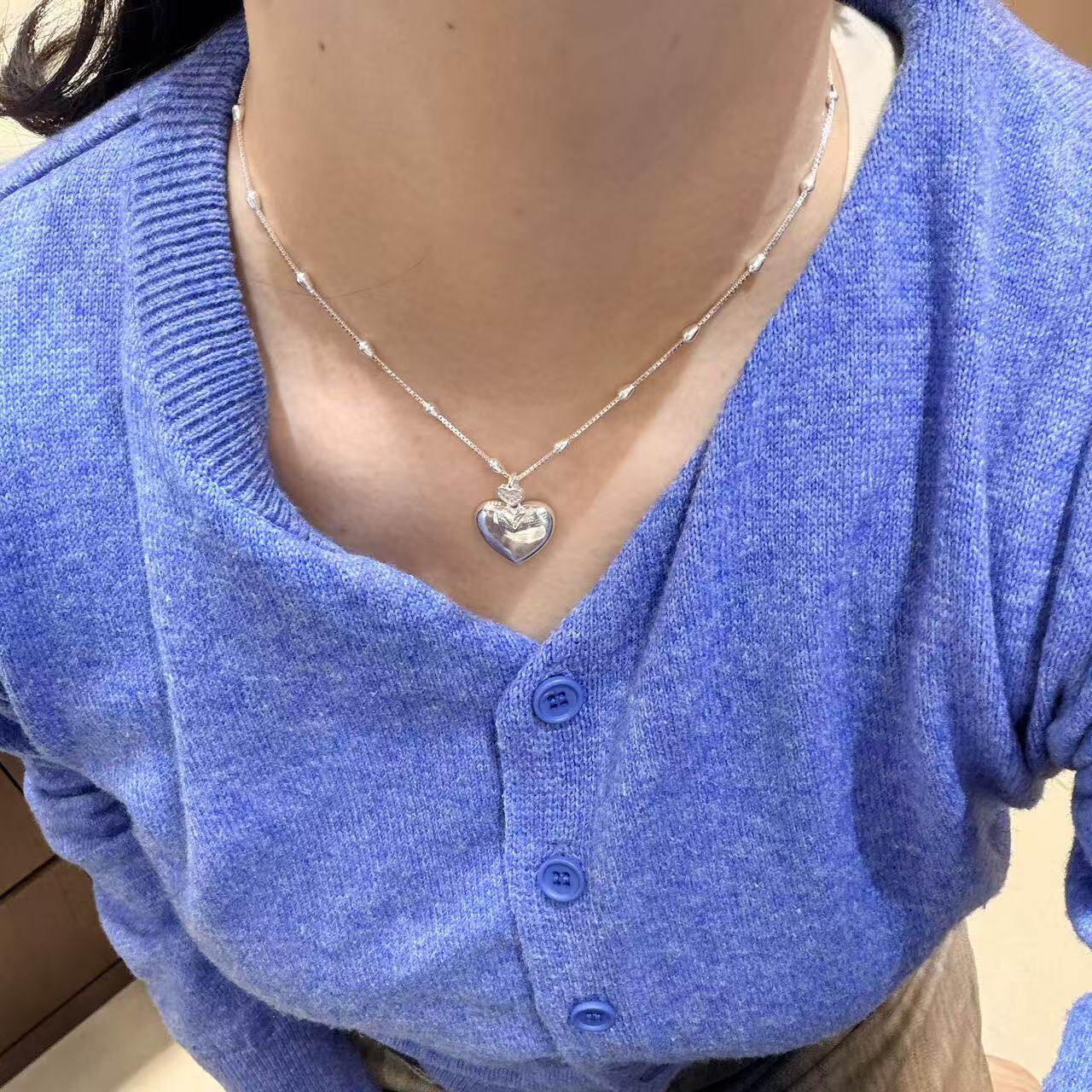 12.15直播韩国momo银饰爱心银珠蛇骨链项链925银打折售完