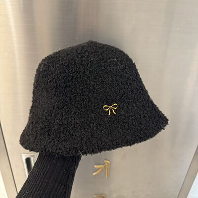 10.20韩国the hat二号店蝴蝶结羊羔毛渔夫帽子