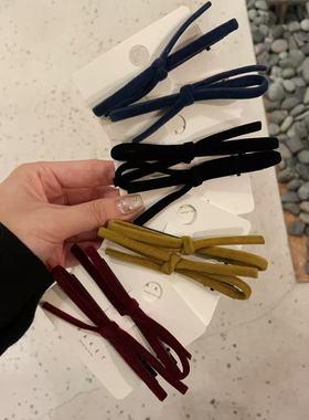 10.27韩国东大门baket发饰秋冬丝绒纯色丝带蝴蝶结鸭嘴夹边夹发夹