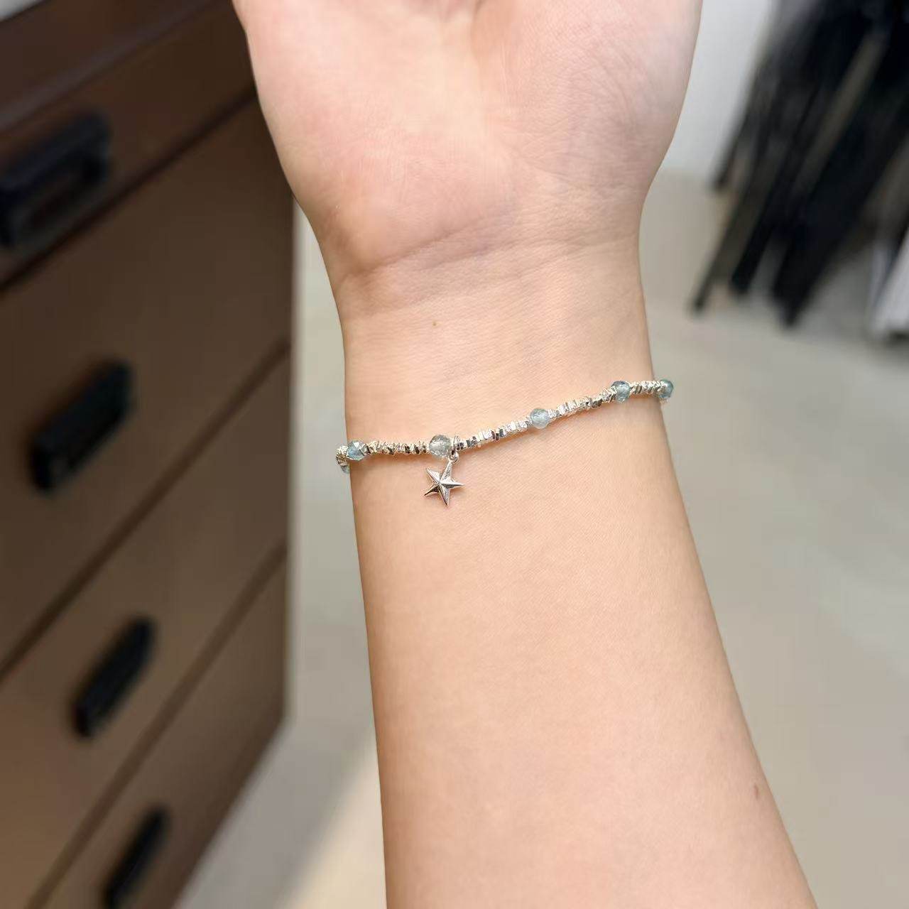 12.15直播韩国momo银饰碎银子水晶五角星手链925银