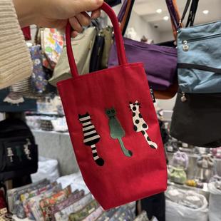 12.7韩国东大门wing刺绣小猫可爱红色手拎包