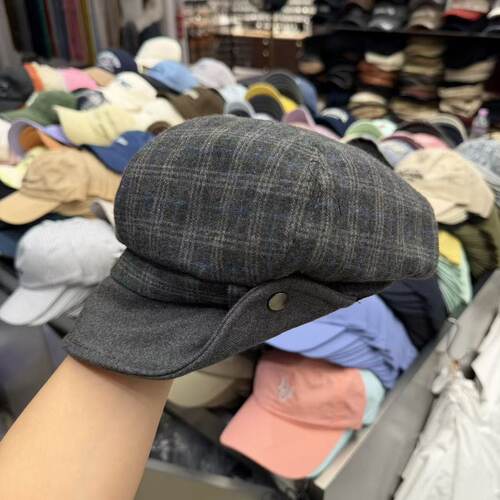 9.17韩国东大门the hat二号店秋冬格纹纽扣八角帽
