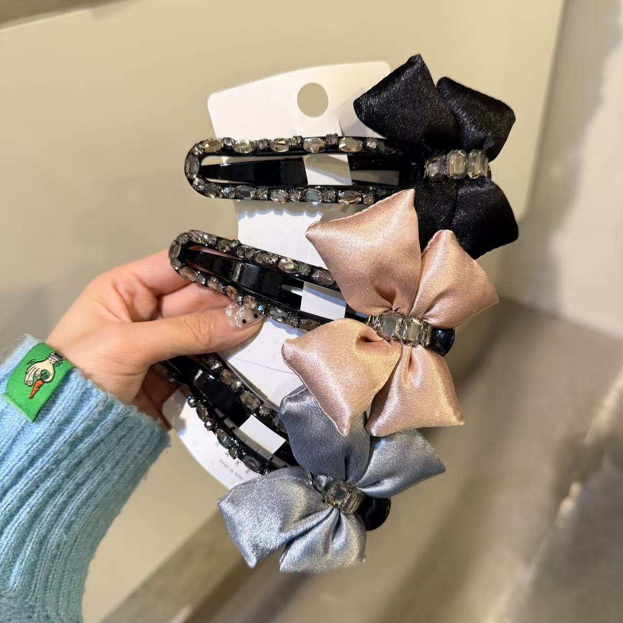 11.22韩国东大门baket发饰缎面蝴蝶结水钻懒人夹横夹大号盘发夹