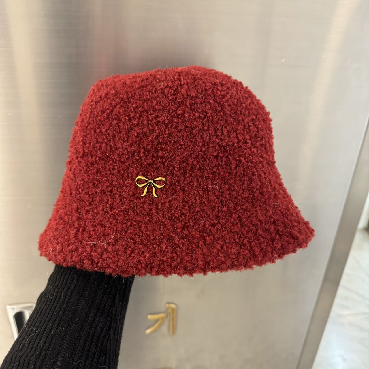 10.20韩国the hat二号店蝴蝶结羊羔毛渔夫帽子