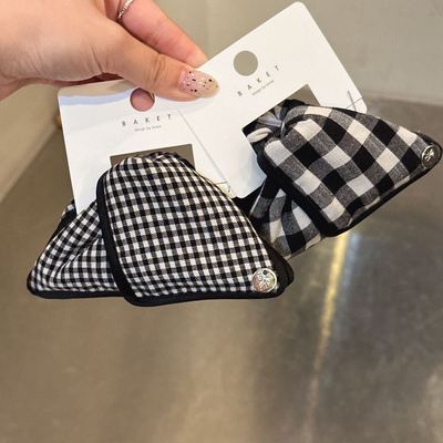 10.19韩国baket发饰格子布艺蝴蝶结抓夹设计款小众发夹