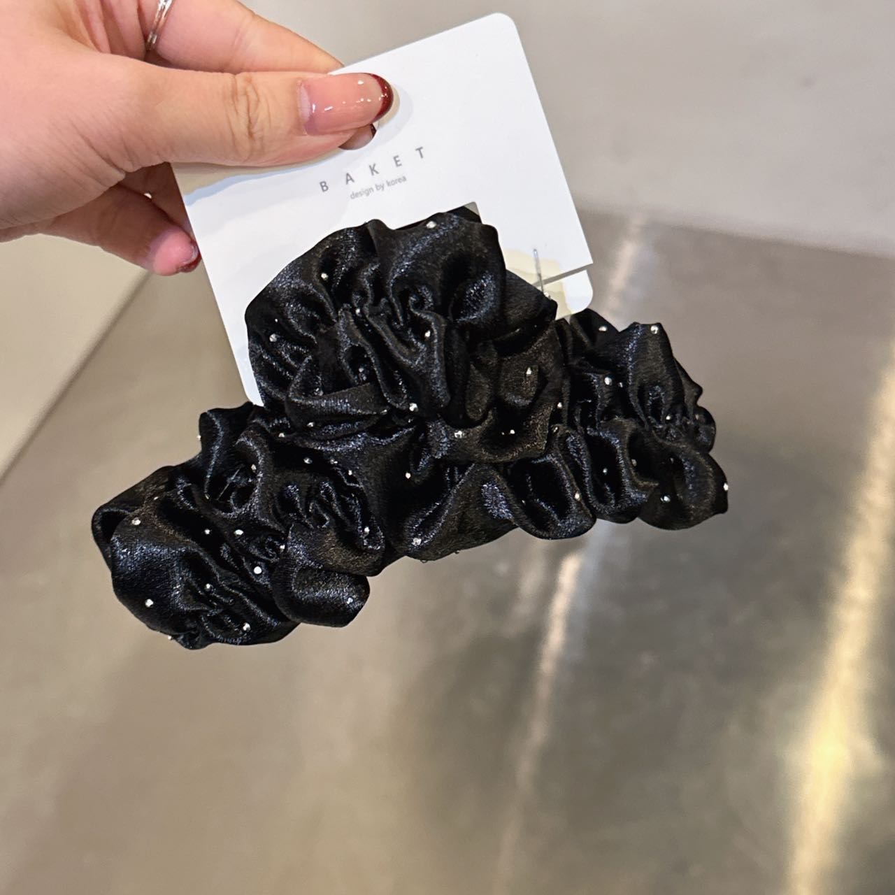 1.4韩国baket发饰缎面褶皱星光水钻抓夹