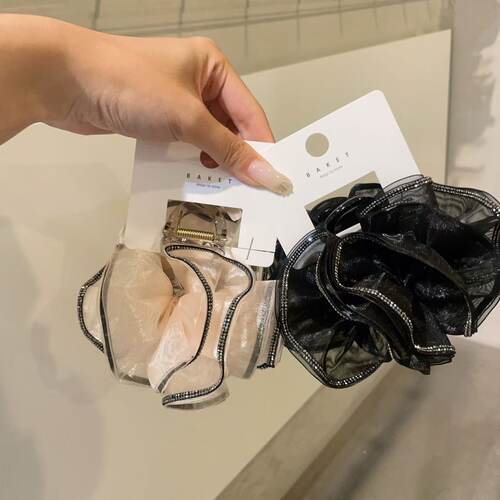 7.12韩国东大门baket发饰褶皱网纱花朵水钻抓夹