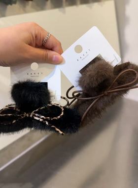 10.18韩国东大门baket发饰可爱豹纹蝴蝶结毛茸茸抓夹