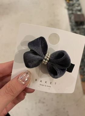 10.27韩国东大门baket发饰秋冬丝绒立体蝴蝶结珍珠鸭嘴夹边夹发夹