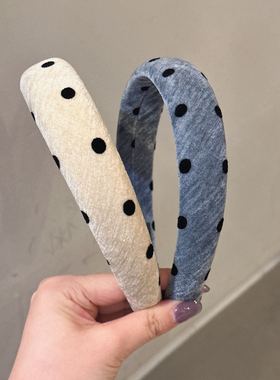 11.23韩国baket发饰复古波点丝绒发箍高颅顶