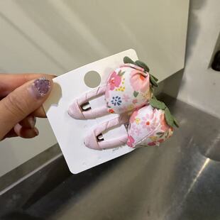 3.24韩国东大门baket发饰布艺碎花立体草莓边夹发夹马尾夹