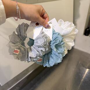 3.17韩国东大门baket发饰纯色布艺刺绣多层花花大肠发圈