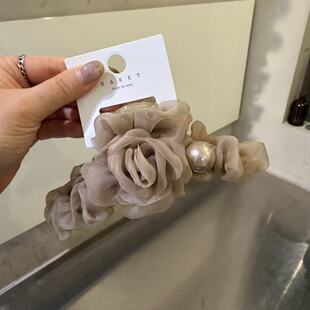 2.28韩国东大门baket发饰珍珠网纱花朵简约抓夹