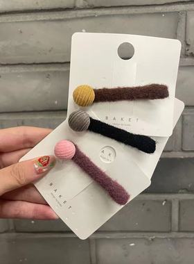 9.16韩国东大门baket发饰秋冬纯色小纽扣一字夹鸭嘴夹发夹