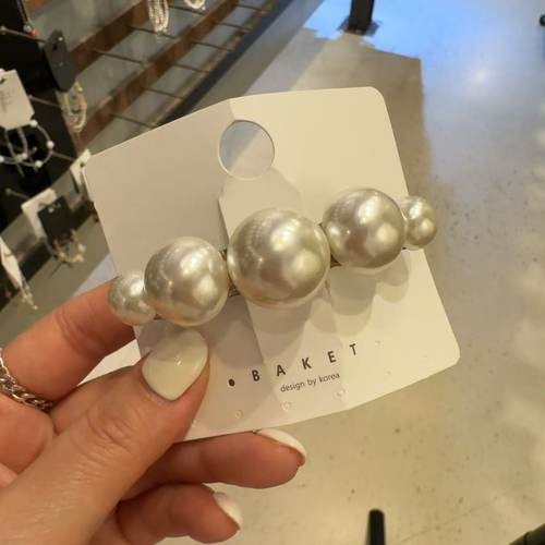 4.19韩国东大门baket发饰饱满复古珍珠弹簧夹