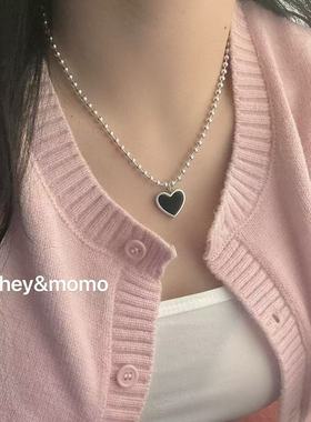 5.12韩国东大门hey银饰串珠爱心吊坠项链