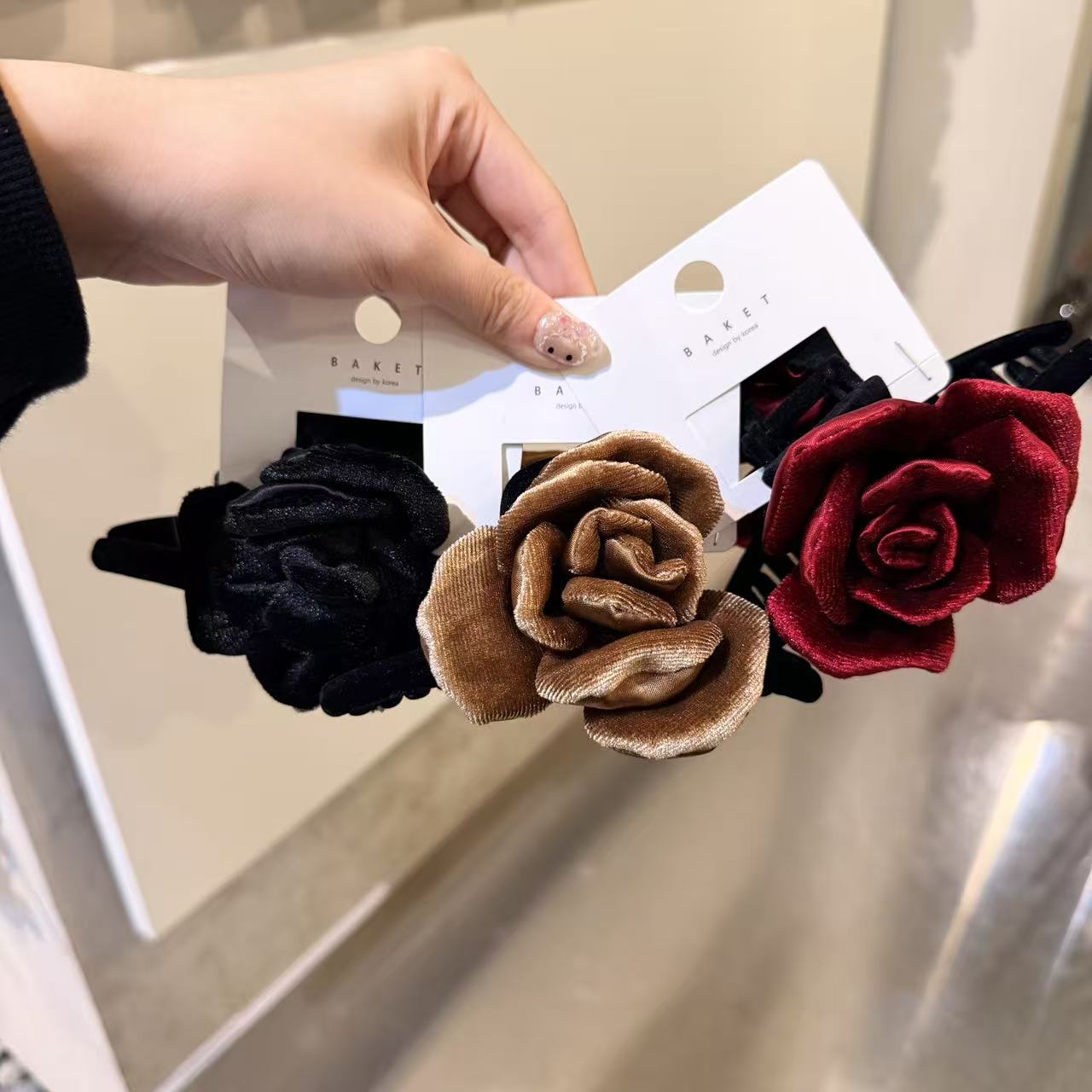 11.15韩国东大门baket发饰复古立体丝绒花朵简约抓夹