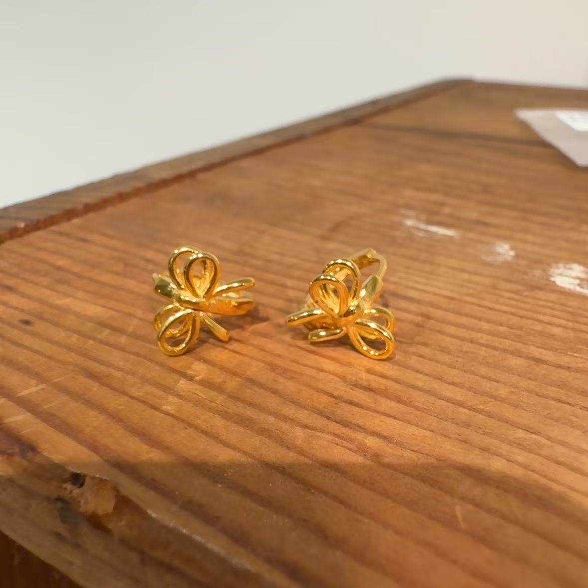 8.21韩国东大门vase银饰品爆款925银金色多层蝴蝶结耳圈小