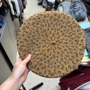 11.27韩国东大门the 豹纹针织贝雷帽 hat二号店秋冬新款