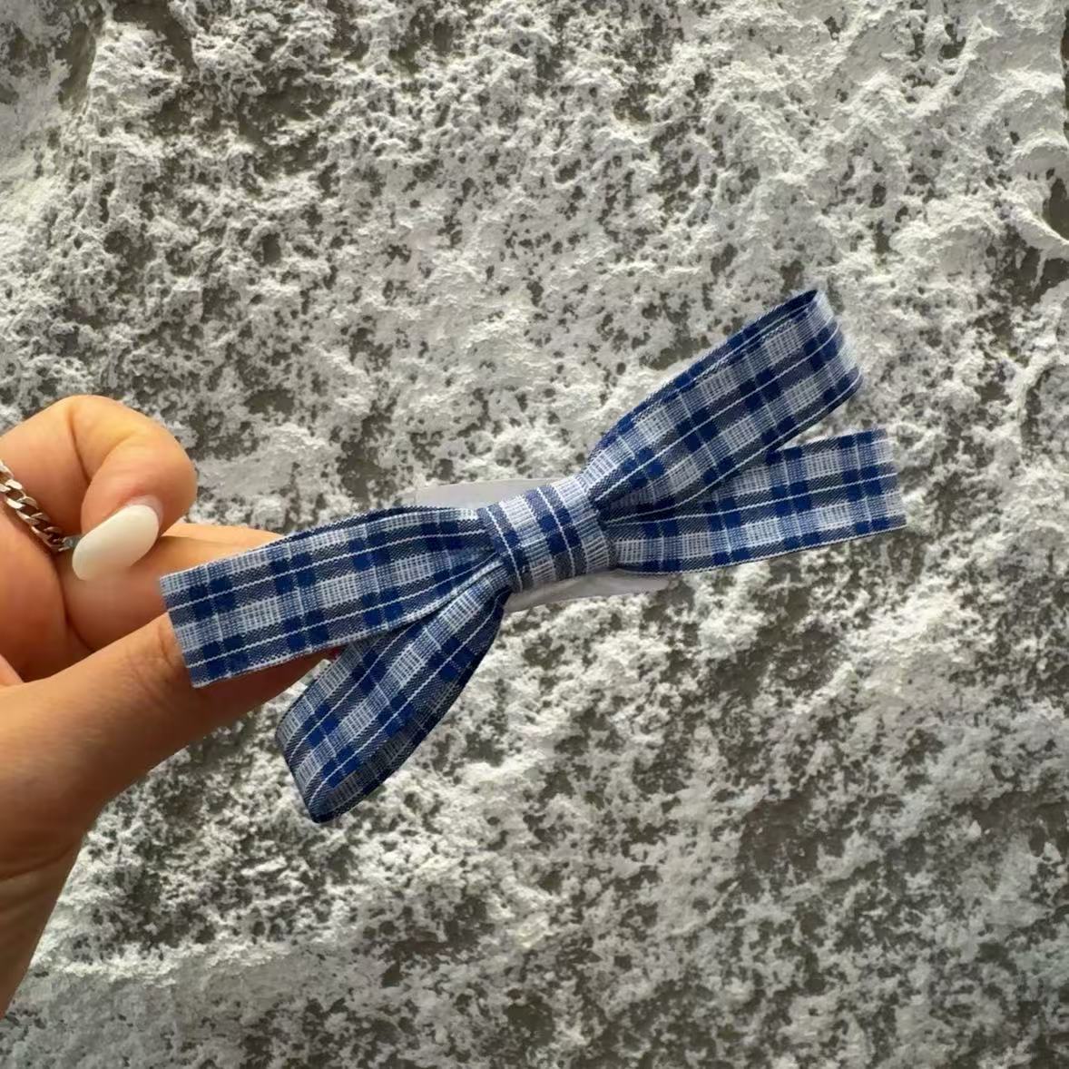 5.8韩国东大门Trois de LEI学院风格子蝴蝶结边夹鸭嘴夹