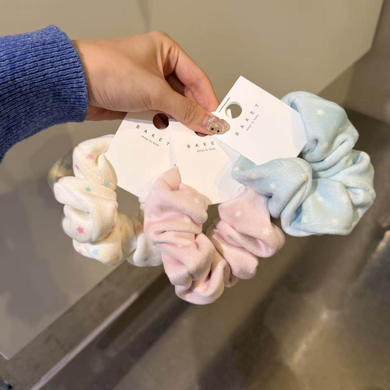 12.16韩国东大门baket发饰可爱糖果色星星波点牛奶绒小肠发圈发绳