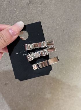 8.16韩国nyunyu发饰银色蝴蝶结鸭嘴夹刘海夹