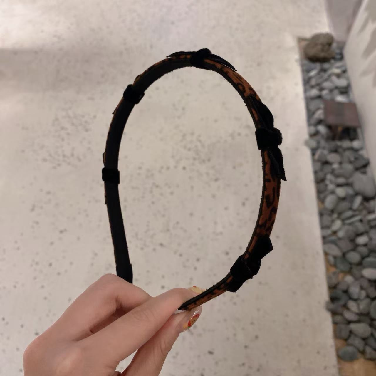 9.30韩国东大门baket发饰秋冬豹纹丝绒蝴蝶结细边发箍