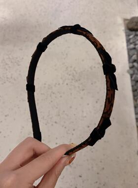 9.30韩国东大门baket发饰秋冬豹纹丝绒蝴蝶结细边发箍