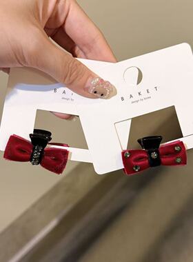 12.9韩国东大门baket发饰丝绒蝴蝶结华子闪钻ab面小抓夹刘海抓夹