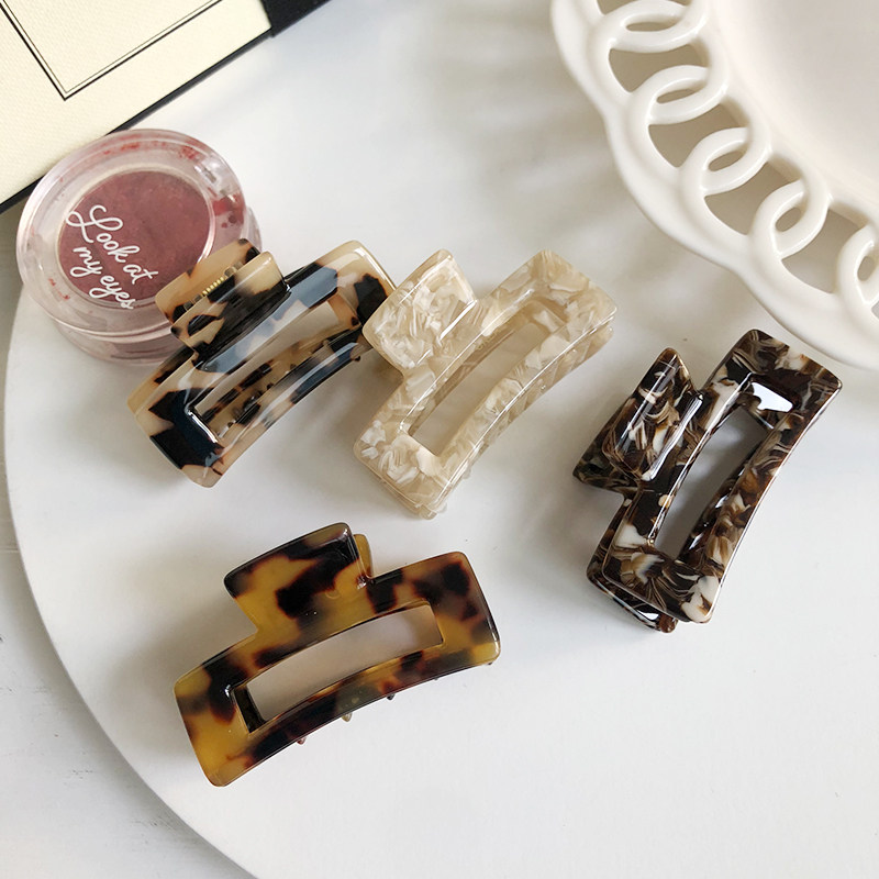 韩国发抓夹头饰法式复古豹纹抓夹大号简约发夹后脑勺中号抓发卡