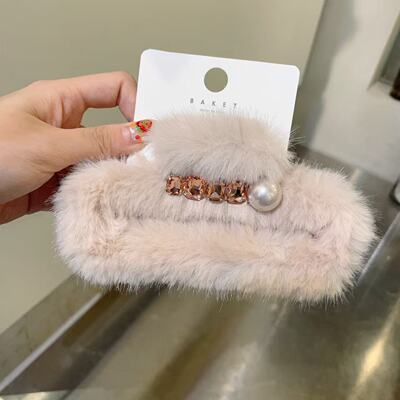 10.14韩国东大门baket发饰水貂毛珍珠圆钻方形抓夹发抓