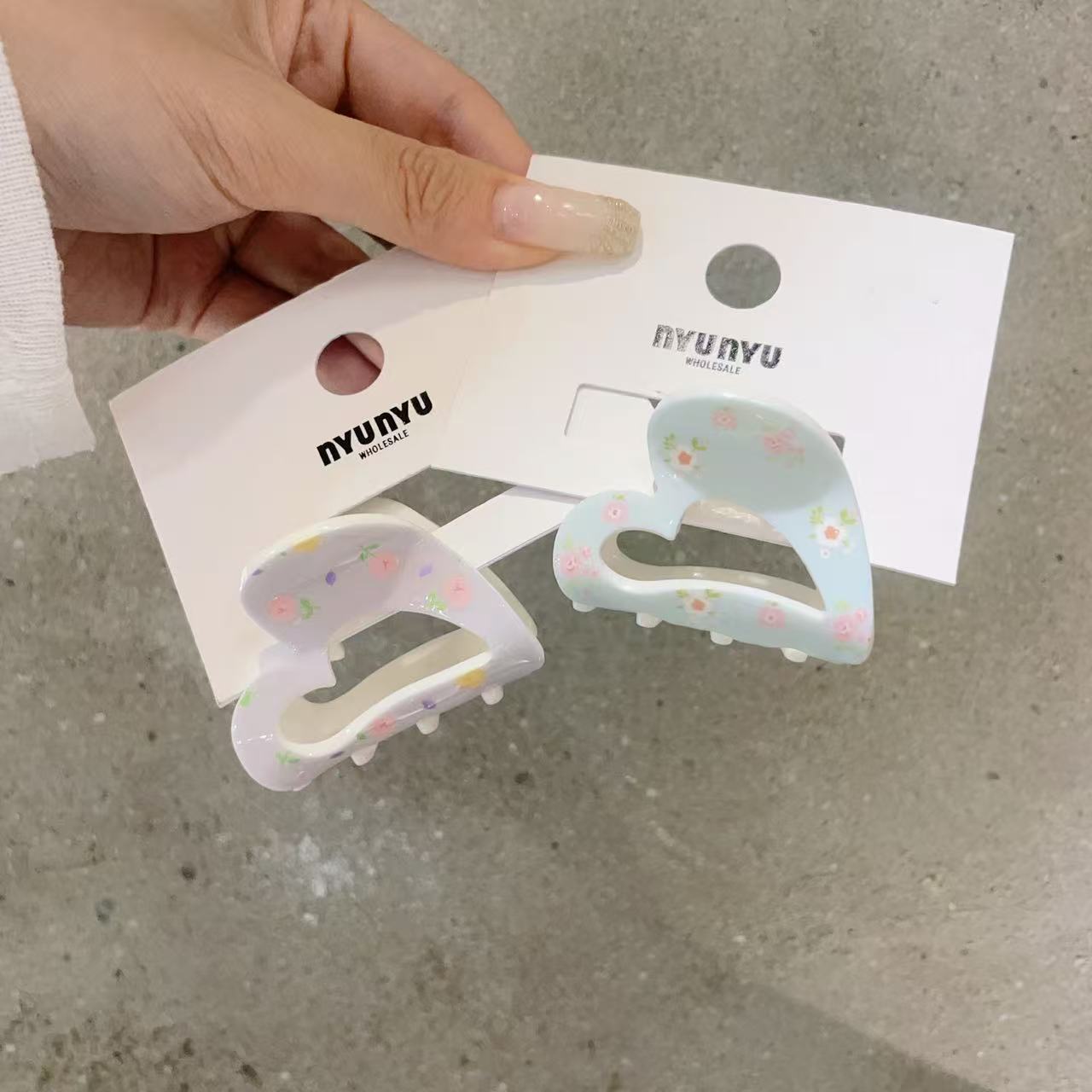 7.11韩国nyunyu发饰可爱碎花格子爱心小抓夹刘海夹