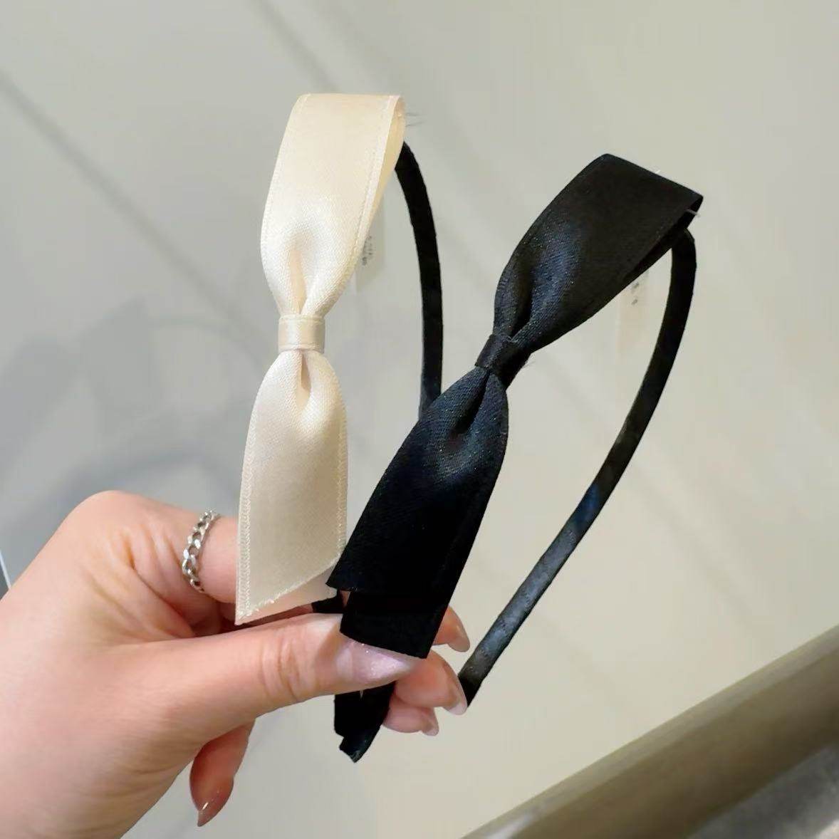 2.4韩国东大门baket春季新款黑白纯色侧面蝴蝶结发箍头箍发卡