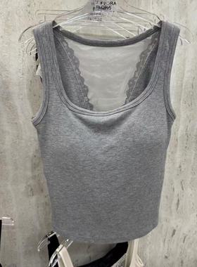 9.18韩国东大门flora纯色简约宽肩带背心蕾丝美背百搭