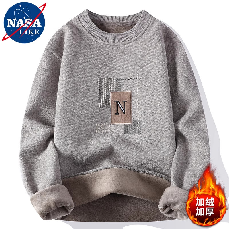 NASA联名2025雪尼尔毛衣男秋冬圆领加绒加厚一体绒打底衫保暖卫衣
